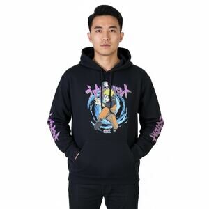 Naruto Shippuden Graphic Hoodie Mens M Black Anime Streetwear Retro Urban